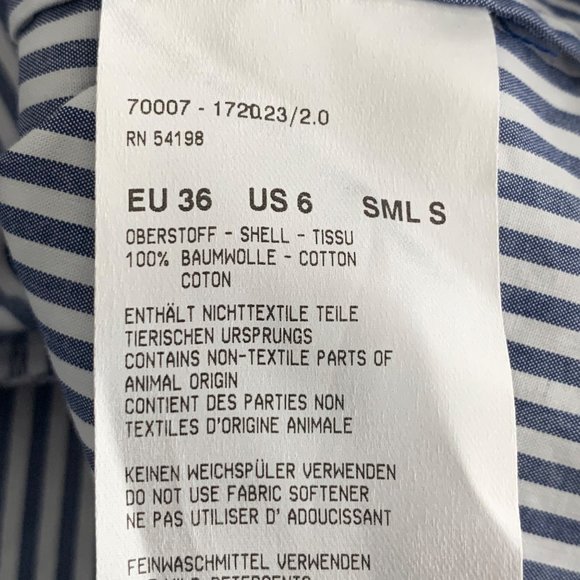 Bogner tunic top Women’s 6 Blue White Stripe Orange Crochet Detail Hidden Button - Picture 4 of 12